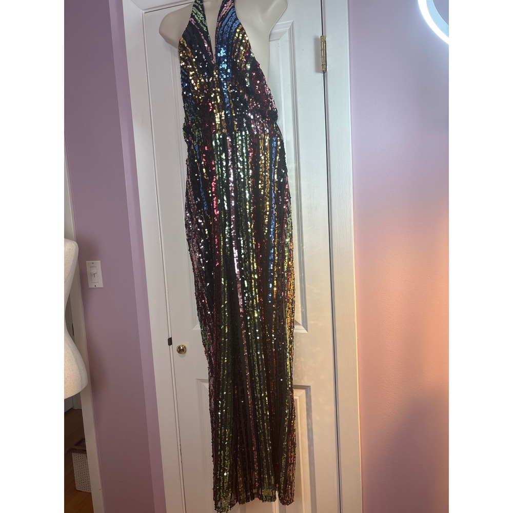 New York & Company Lena Rainbow Sequin Halter Wide Leg Jumpsuit XS NWT